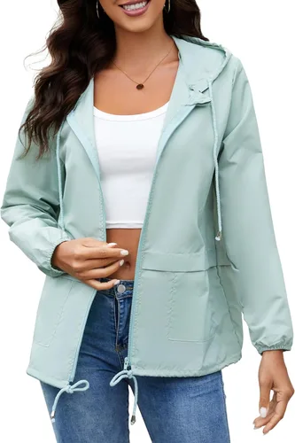 Vista 4 de Chubasqueros para mujer, rompevientos, impermeable, ligera, con capucha, para exteriores, tallas S-XXL