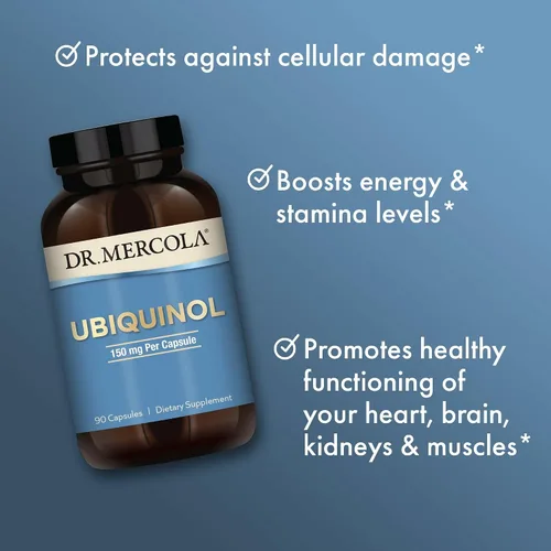 Vista 4 de Dr. Mercola Ubiquinol - Apoya la producción de energía - Suplemento antioxidante - Sin OMG, sin gluten y sin soja - 90 cápsulas (90 porciones) - 150