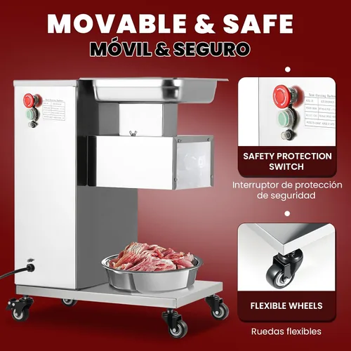 Vista 7 de NEWTRY Máquina cortadora de carne comercial con 2 cuchillas, resistente, 1,100 lbs/h, máquina cortadora de carne NT-E para restaurante rebanadora