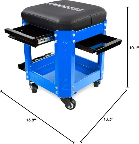 Vista 7 de OEMTOOLS 24996 Asiento Creeper de Taller Azul, Taburete con Ruedas con Almacenamiento de Herramientas, Taburete de Mecánico para Trabajo de Garaje