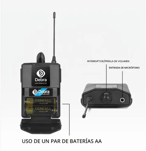 Vista 7 de Debra Audio Pro UHF Sistema de micrófono inalámbrico de 4 canales con micrófonos de mano, lavalier y diadema inalámbricos, receptor de metal, ideal