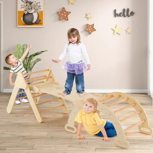 Vista 2 de Olakids Conjunto Triangular Pikler 7 en 1 Juguetes de Escalada para Niños Pequeños de 1 a 3 Años Interior Plegable de Madera Montessori Gimnasio