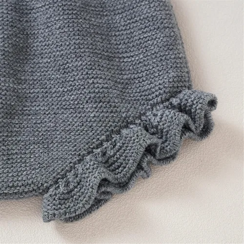 Vista 7 de TBUIALL Suéter de punto con volantes para bebés y niñas, con tirantes, con gorro, sudadera con capucha para niña