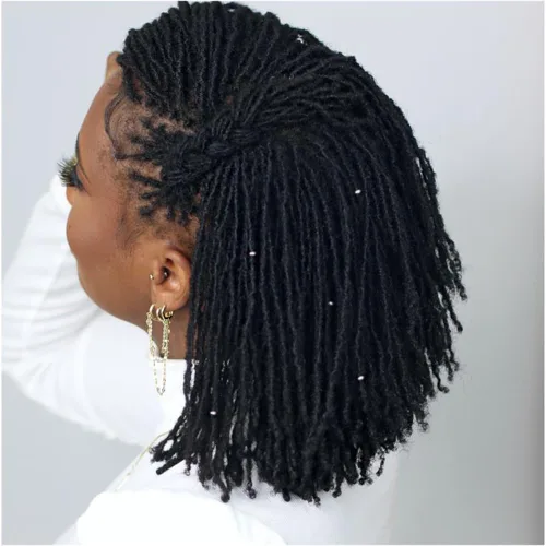 Vista 7 de Extensiones de Cabello Humano Loc Extensiones de Cabello Humano 4 Pulgadas 10 Hebras 0.08 Pulgadas de Ancho Hechas a Mano Extensiones de Rastas 0.1