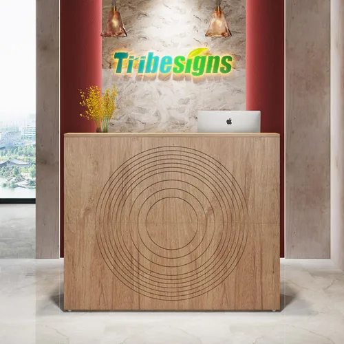 Vista 4 de Tribesigns Escritorio de Recepción con Mostrador, Mesa de Recepción Frontal Moderna con Pasacables, Mostrador de Venta al por Menor de 47 Pulgadas