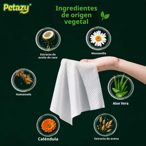 Vista 6 de Petazy Toallitas para mascotas XL para perros y gatos, sin perfume, 72