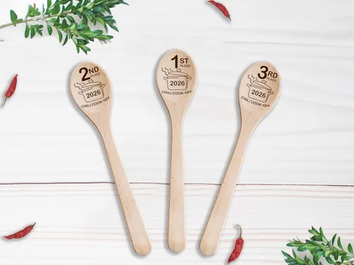 Vista 8 de Chili Cook Off Wooden Spoons Set Of 3 Chili Cook-Off Awards Champion Winner Event Prize Home Gifts Personalized Cook Off Trophy (3 Spoons)