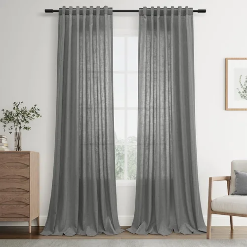 Vista 82 de Joywell - Cortinas de lino de 96 pulgadas de largo para sala de estar Natural