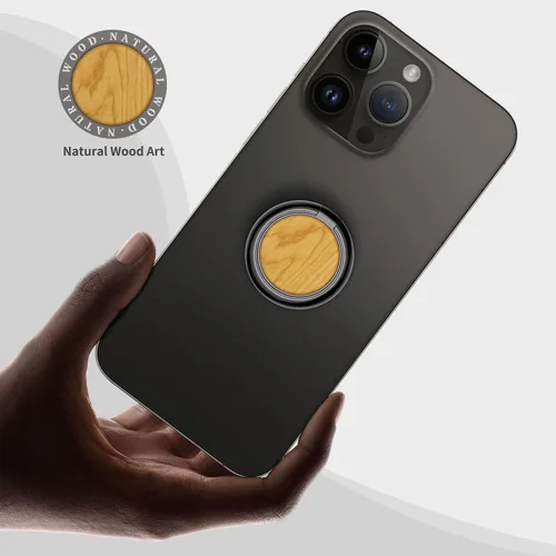 Vista 3 de Carveit Soporte de anillo para teléfono celular con diseño de madera maciza, soporte de metal compatible con iPhone 16 Pro Max 13 14 Galaxy S24
