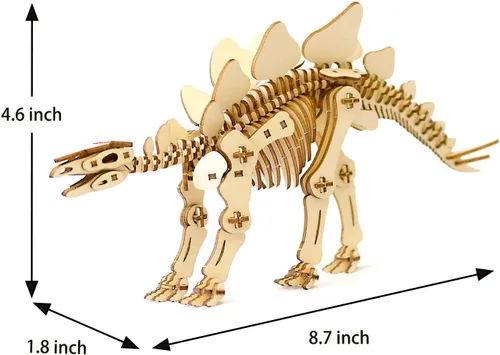 Vista 5 de Rompecabezas 3D de dinosaurio de madera Stegosaurus - Divertidos kits de manualidades de madera para manualidades, regalo ideal para cumpleaños