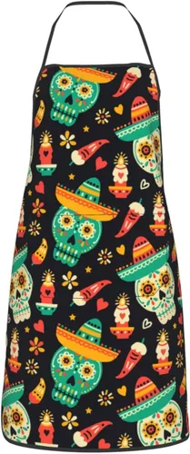 Vista 12 de Delantal de calavera de azúcar, delantales de cocina para hombres y mujeres, delantal de cocina, delantal de chef, delantales de jardín ajustables