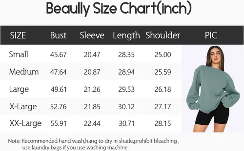 Vista 6 de Beaully Women's Oversized Crewneck Long Sleeve Sweatshirts Casual Solid Pullover Sweatshirt Tops Shirts