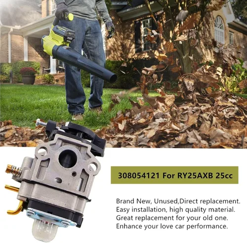 Vista 3 de Kit de carburador compatible con ventilador Ryobi Jet Fan RY25AXB 25cc soplador de gas - Sustituye 308054121, incluyendo junta y línea de combustible
