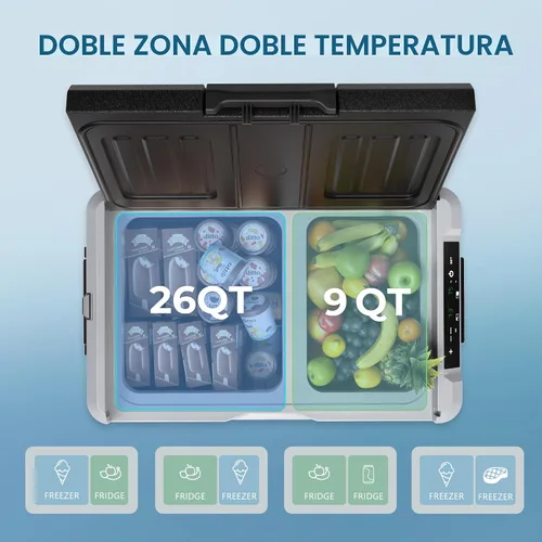 Vista 3 de EUHOMY Refrigerador de 12 voltios, enfriador eléctrico de doble zona de 35 cuartos (33 litros), congelador portátil de 12 V/24 V CC 110-240 V CA