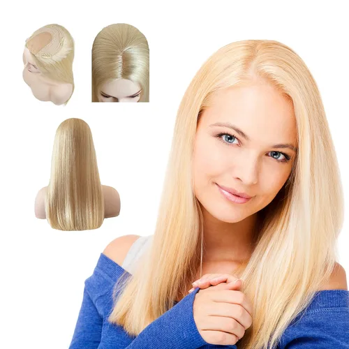 Vista 9 de Toppers para el cabello para mujer, base superior de seda, 6 x 6.5 pulgadas, con clip en la parte trasera tramada, cabello humano virgen de nivel #2