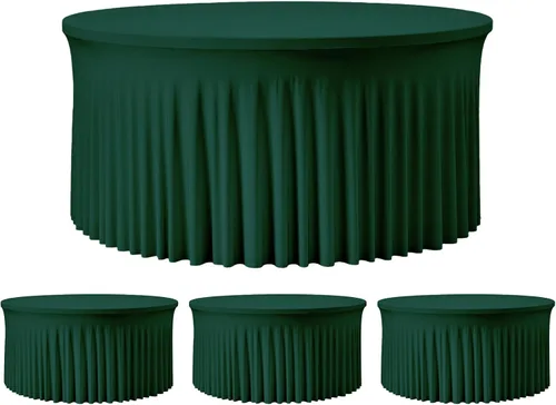 Vista 48 de Mantel redondo de 60 pulgadas en negro para mesas de 5 pies, funda de mesa ajustada de elastano con borde elástico y falda, lavable, sin arrugas