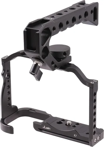 Vista 6 de Hersmay Jaula de cámara EOS R7 con mango superior para Canon EOS R7 Cage con placa de liberación rápida para soporte Arca, zapata fría, riel NATO