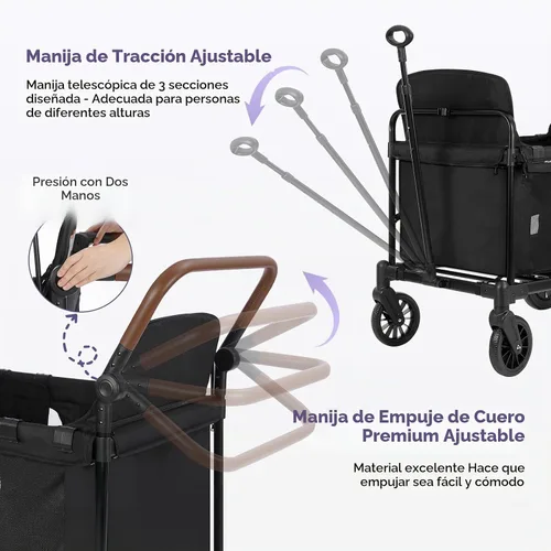 Vista 3 de ELEMARA Cochecito de 4 plazas, cochecito premium para 4 niños, plegable todo terreno para niños con toldo, asas ajustables de empujar/jalar, asiento