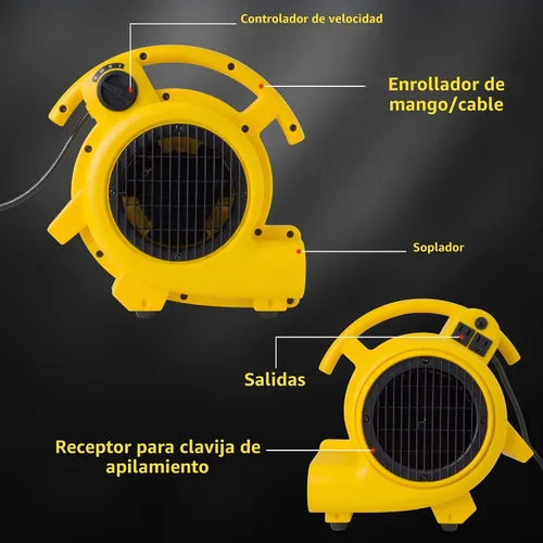 Vista 4 de Shop-Vac 1032005 Professional® 500 Max CFM Air Mover, cable de 12 pies, 3 ajustes de secado, ligero con salidas integradas para múltiples