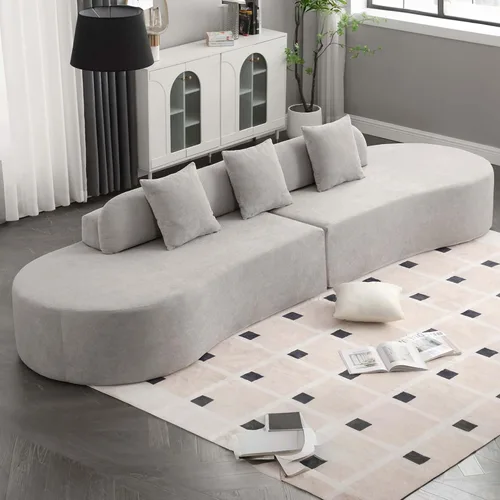 Vista 10 de Sofá modular curvado de 130.5 pulgadas para sala de estar, sofá de espuma sin hueso de 4 plazas con 3 almohadas, sofás de compresión para Marrón