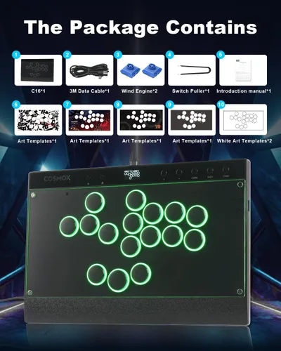Vista 9 de Palo Arcade sin Palanca Haute42: Palo Arcade Magnético sin Palanca con Bordes RGB, Controlador Arcade Haute42 C16 Premium Negro para Juego
