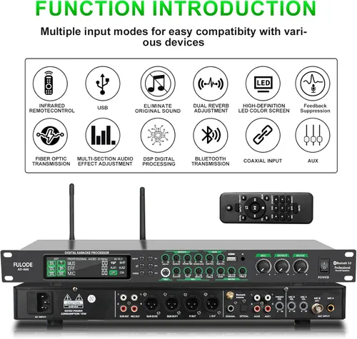 Vista 2 de AX-666 Mezclador Profesional de Karaoke Procesador KTV con Micrófonos Inalámbricos Duales, Sistema de Procesador de Efectos de Audio Vocal de Efecto