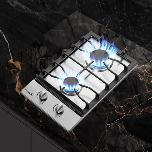 Vista 6 de Placa de cocina de gas de 12 pulgadas, estufa de 2 quemadores, estufa de acero inoxidable integrada con parte superior convertible de gas