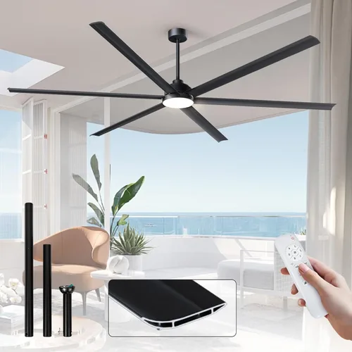 Vista 11 de Minislak Ventilador de techo de 72 pulgadas con luz, ventilador de techo industrial con 8 aspas de aluminio, ventilador inteligente negro dorado
