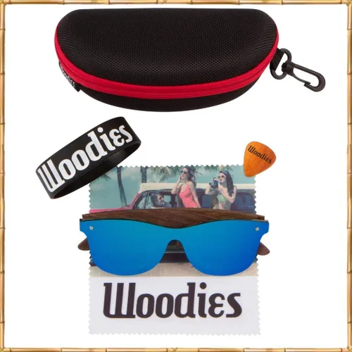 Vista 3 de Woodies Oversize Flat Lens Mirrored Walnut Wood Polarized Sunglasses for Men and Women 100% UVAUVB Protection