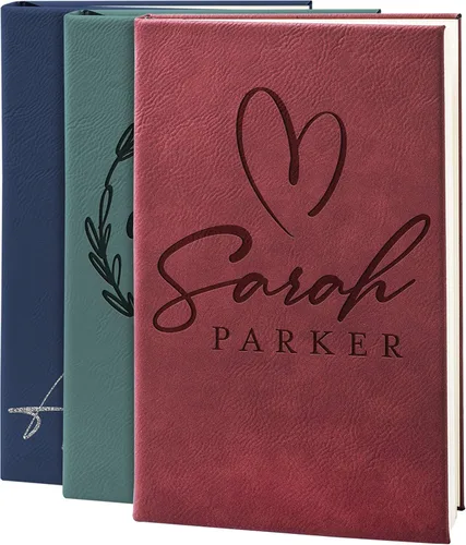 Vista 9 de Personal Leather Journal Notebooks 12 Design, 9 Color - Black Journal for Women, Men - Custom Notebook to Write in - Diary for Girls, Women