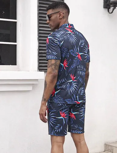 Vista 3 de Daupanzees Conjunto de camisa de 2 piezas para hombre, conjunto casual de manga corta para verano