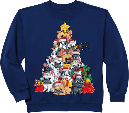 Vista 10 de Sudadera con diseño de bulldog francés con árbol de Navidad y Papá Noel para niños, Negro