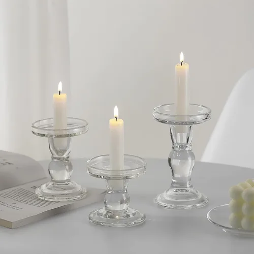 Vista 3 de GUTE - Portavelas de cristal, 3 piezas, candelabros transparentes para decoración de mesa