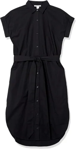 Vista 6 de Tienda Essentials Vestido camisero de manga corta con botones frontales y cinturón para mujer