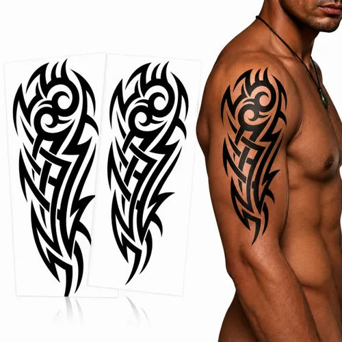 Vista 8 de Tatuaje temporal tortugas negro maorí tribal cuerpo arte adhesivo transferencia para brazos hombro azteca polinesio samoano hawaiano para hombres