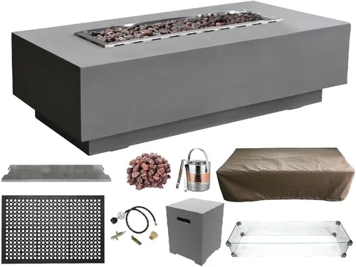 Vista 101 de Elementi+ Mesa de Fuego de Gas Colorado de Hormigón Fundido de 56" Rectangular, Hoguera al Aire Libre con Ignición Electrónica Incluye Cubierta