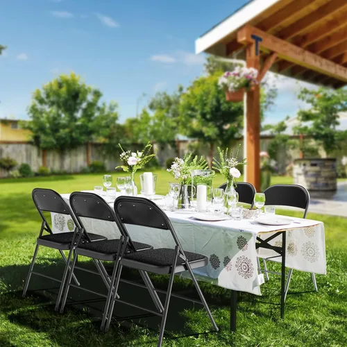 Vista 9 de Bonnlo Silla plegable, sillas plegables acolchadas de tela con cojín, respaldo y marco de acero para interiores y exteriores, comedor, oficina, Negro