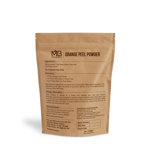 Vista 2 de MB Herbals Polvo de cáscara de naranja pura de 3.53 oz 100% puro y natural Sin conservantes Para ser utilizado en paquetes faciales Solo