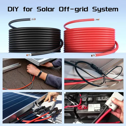 Vista 8 de Bateria Power 4 pares de cable de panel solar de 50 pies negro y 50 pies rojo Kit, cable de extensión de panel solar 10AWG (6mm²) de cobre estanñado
