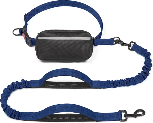 Vista 29 de iYoShop Correa de perro manos libres con bolsa con cierre, dobles asas acolchadas y elástica duradera para caminar, trotar y correr con tu perro