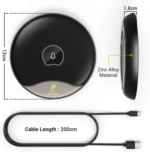 Vista 7 de TONOR Micrófono de conferencia USB, micrófono de condensador de computadora omnidireccional de 360° con botón de silencio para reuniones
