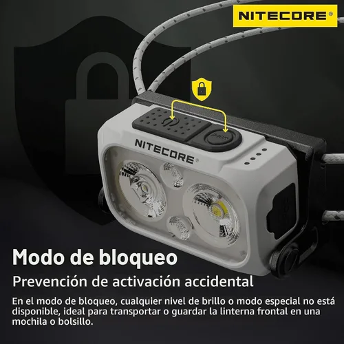Vista 6 de Nitecore NU21 linterna frontal ultra ligera de 360 lúmenes para exteriores con haz dual USB-C recargable con etiqueta (blanco)
