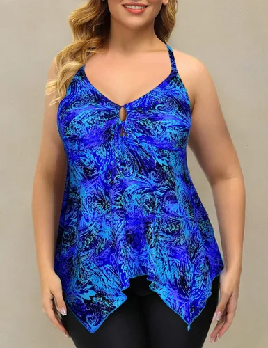 Vista 7 de Firpearl - Traje de baño tipo tankini, holgado, para mujer, con espalda cruzada, talla extra-grande.