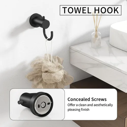 Vista 5 de STWWO Juego de 4 piezas de accesorios de baño, color negro, juego de toalleros de acero inoxidable de 16 pulgadas, toalleros para baño montado