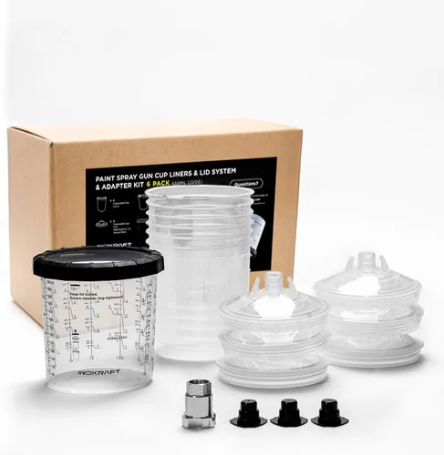 Vista 12 de InoKraft Copa para Pistola de Pintura Desechable, Kit Mini de 6 Onzas (180ml) con 6 Copas y Tapas, 1 Copa Rígida con Anillo Retenedor, 3 Tapones