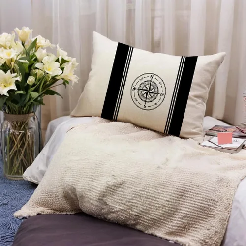 Vista 6 de 7COLORROOM Paquete de 2 fundas de almohada de vela náutica, patrón de ancla/brújula, rectangular, funda de cojín de cintura para decoración del Negro