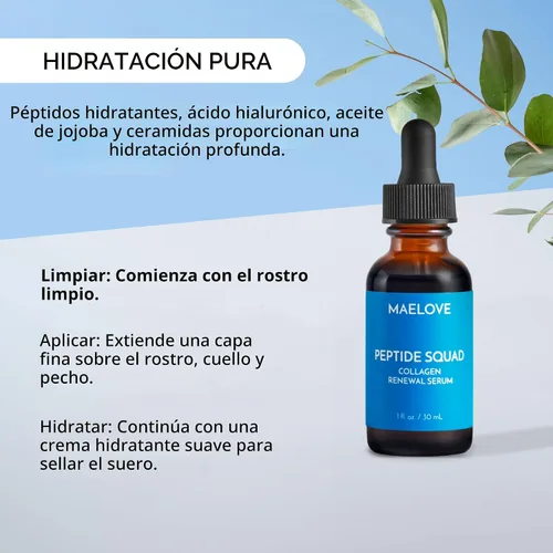 Vista 5 de MAELOVE Peptide Squad Suero Renovador de Colágeno con Péptidos de Cobre, Argireline, Matrixyl 3000 + Ácido Hialurónico y Niacinamida para Arrugas