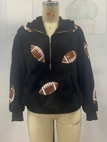 Vista 6 de Sudadera de fútbol americano con lentejuelas y media cremallera de forro polar con capucha y manga larga con cremallera