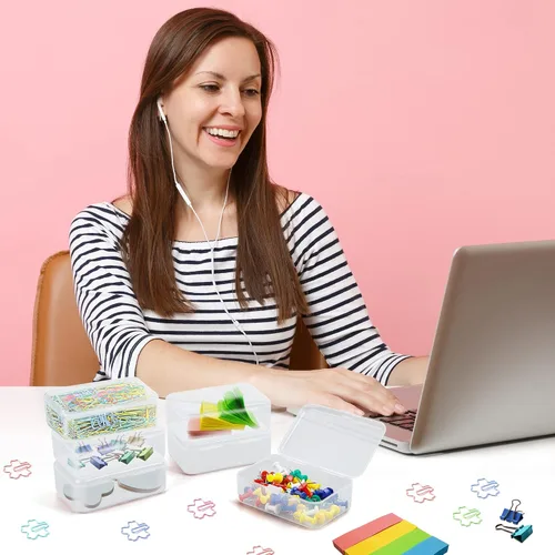Vista 4 de Paquete de 6 recipientes pequeños de plástico, organizador de cuentas rectangulares transparentes con tapas para crayones y manualidades, soporte