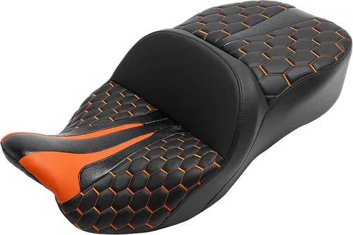 Vista 14 de C.C. RIDER Asiento de Cuero para Conductor y Pasajero - Asiento de Turismo de Gel Fat Diamond 2-Up Compatible con Harley Touring Road King Street